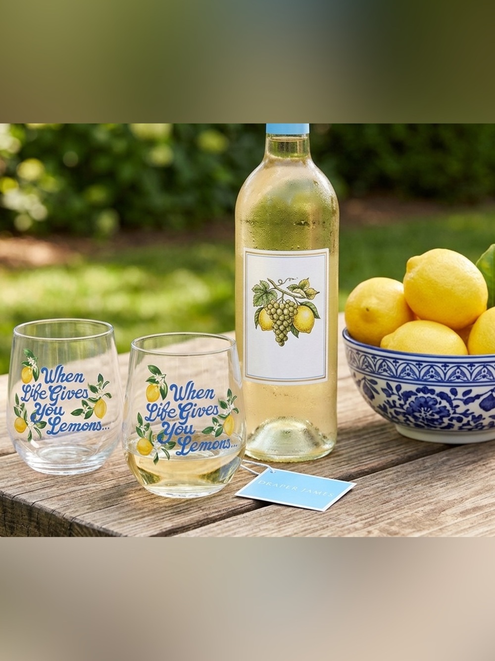 CCO NWT Draper James When Life Gives You Lemons Acrylic Wine Glass Set - Picture 2 of 6